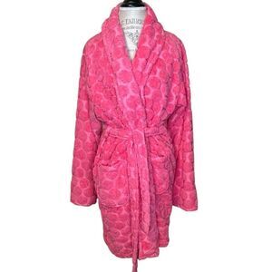 Aegean Short Plush Fuzzy Polkadot Robe Pink OS